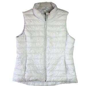Old Navy Womens Size L Quilted Puffer Vest Heather Light Gray Textured Full Zip